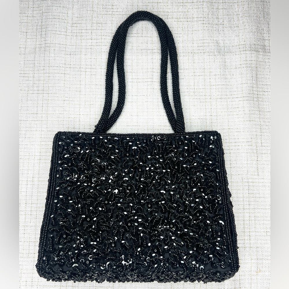La Regale Vintage Black Beaded Bag Purse Formal Evening Retro EUC